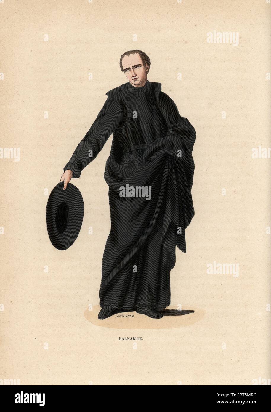 Priester der Barnabiten, oder Kleriker regelmäßig von St. Paul. Handkolorierter Holzschnitt von Duverger nach einer Illustration von Jacques Charles Bar aus Abt Tirons Histoire et Costumes des Ordres Religieux, Librairie Historique-Artistique, Brüssel, 1845. Stockfoto