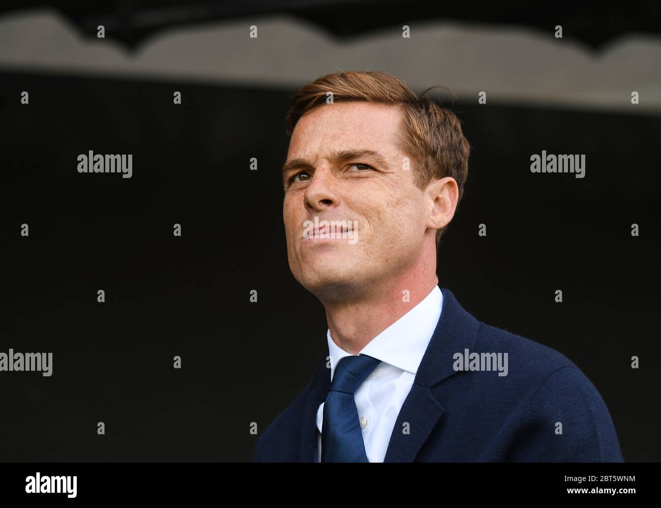 LONDON, ENGLAND - 24. AUGUST 2019: Fulham Manager Scott Parker im Bild während des 2019/20 EFL SkyBet Championship Spiels zwischen Fulham FC und Nottingham Forest FC in Craven Cottage. Stockfoto