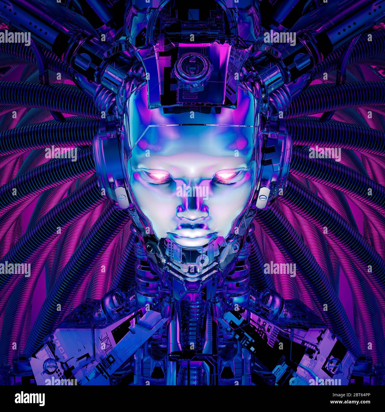 Königin der Datensphäre / 3D-Illustration der Science-Fiction-weiblich Alien android künstliche Intelligenz Stockfoto