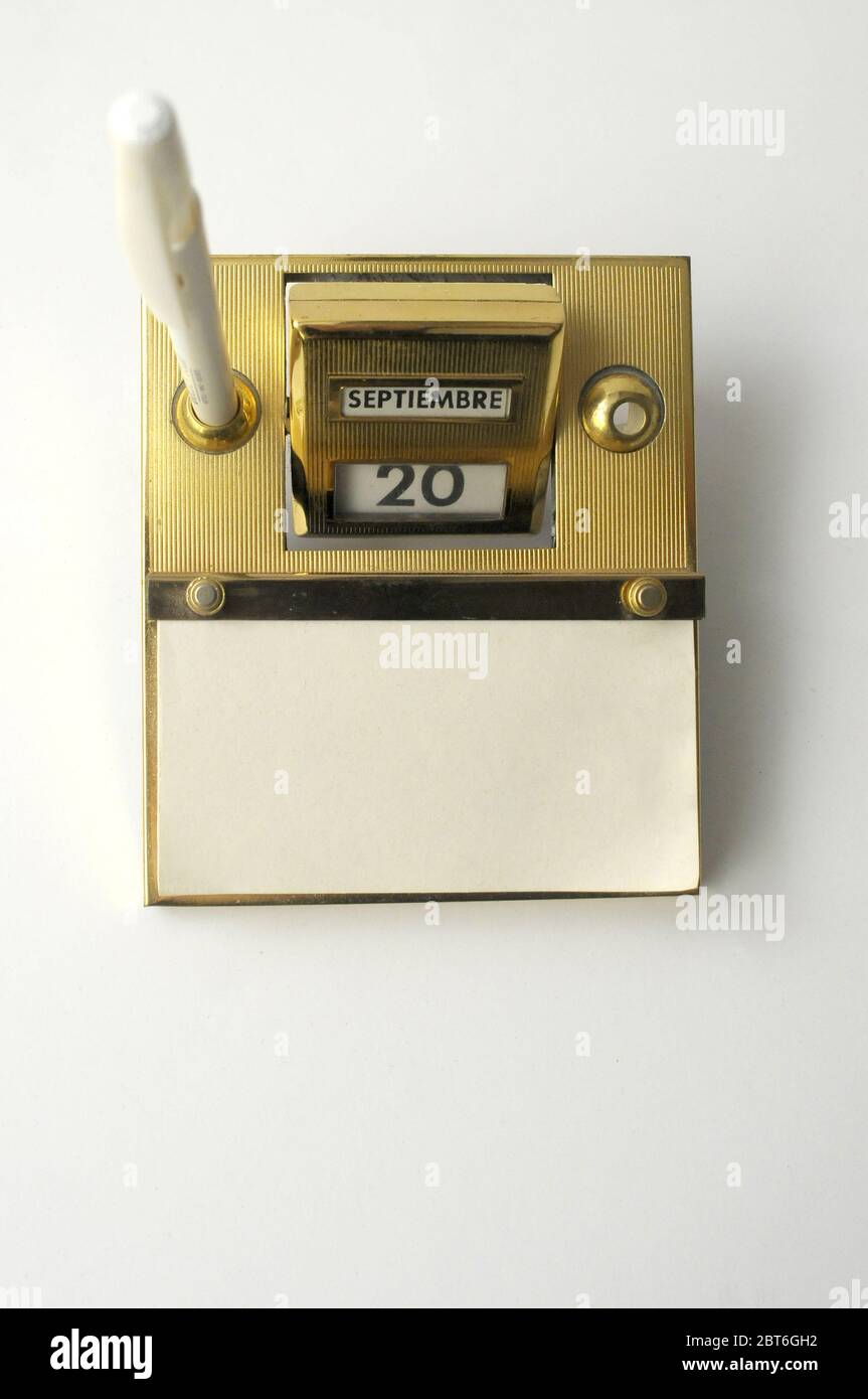 Vintage ewigem Kalender Gold Metall Schreibtisch, 20. september, Stockfoto