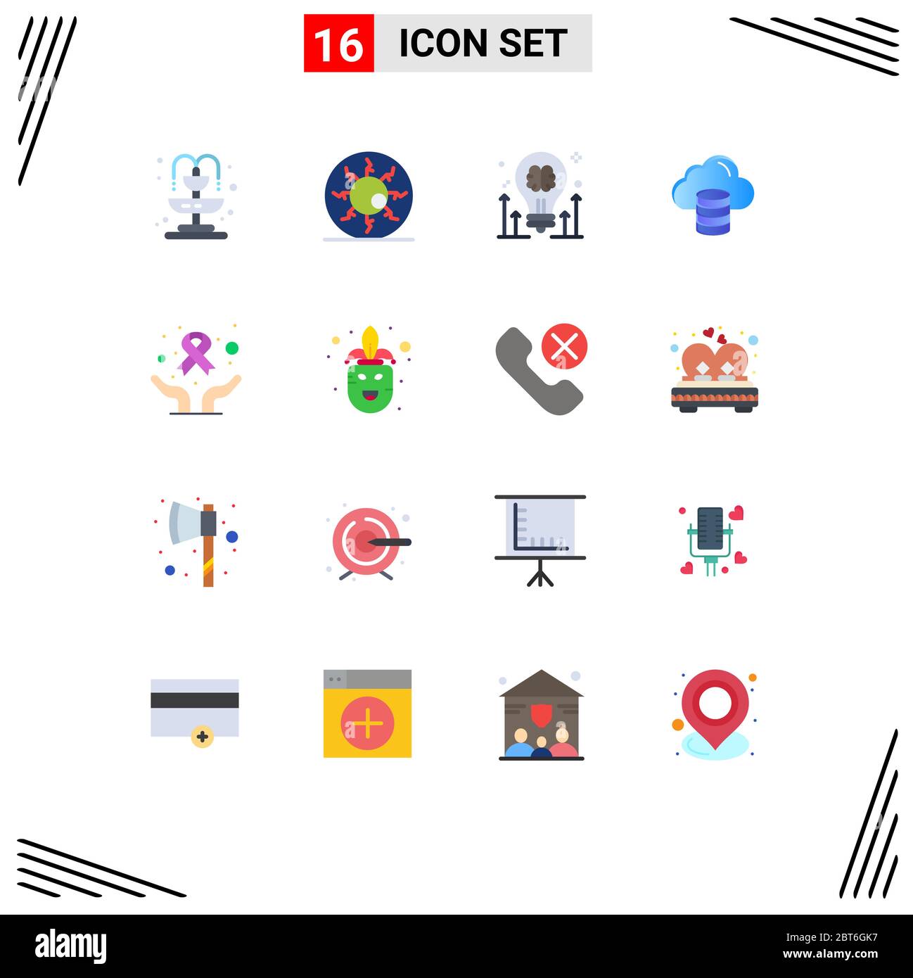 16 Benutzeroberfläche Flat Color Pack von modernen Zeichen und Symbole für Pflege, Geld, Gehirn, Computing, Pfeil editierbar Pack von kreativen Vektor-Design-Elemente Stock Vektor