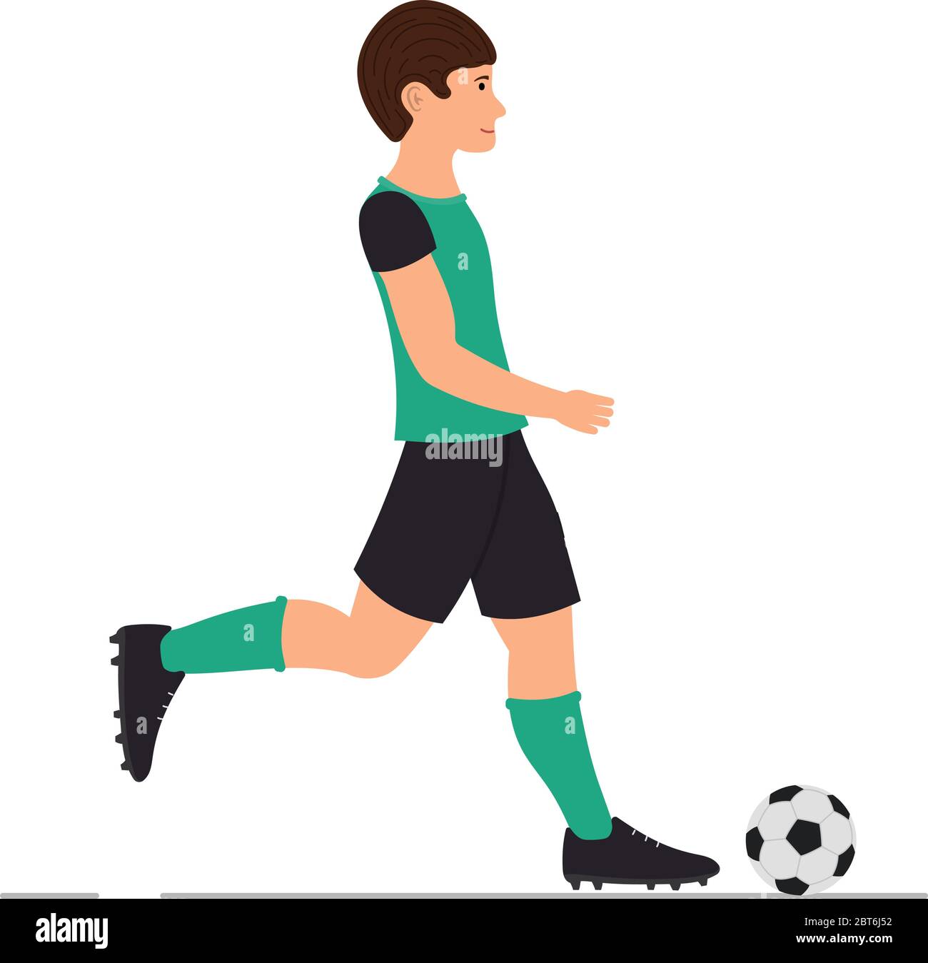 Mann spielt Fußball, Fußballspieler, Mann tritt ein Fußball Vektor-Illustration in Cartoon-Stil. Stock Vektor