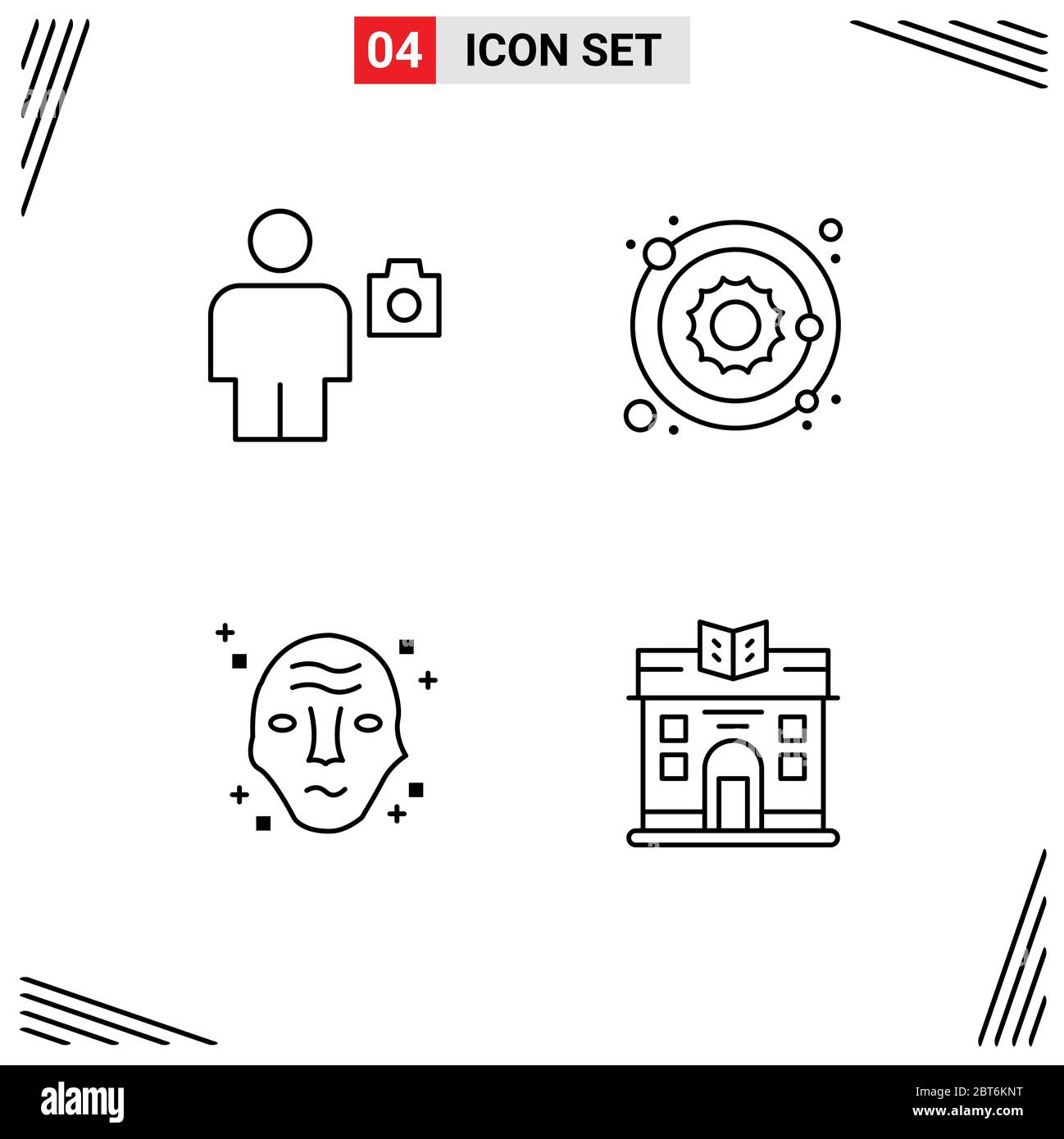 Set von 4 modernen UI-Icons Symbole Zeichen für Avatar, Alien, Mensch, Planet, Wissenschaft editierbare Vektor Design-Elemente Stock Vektor