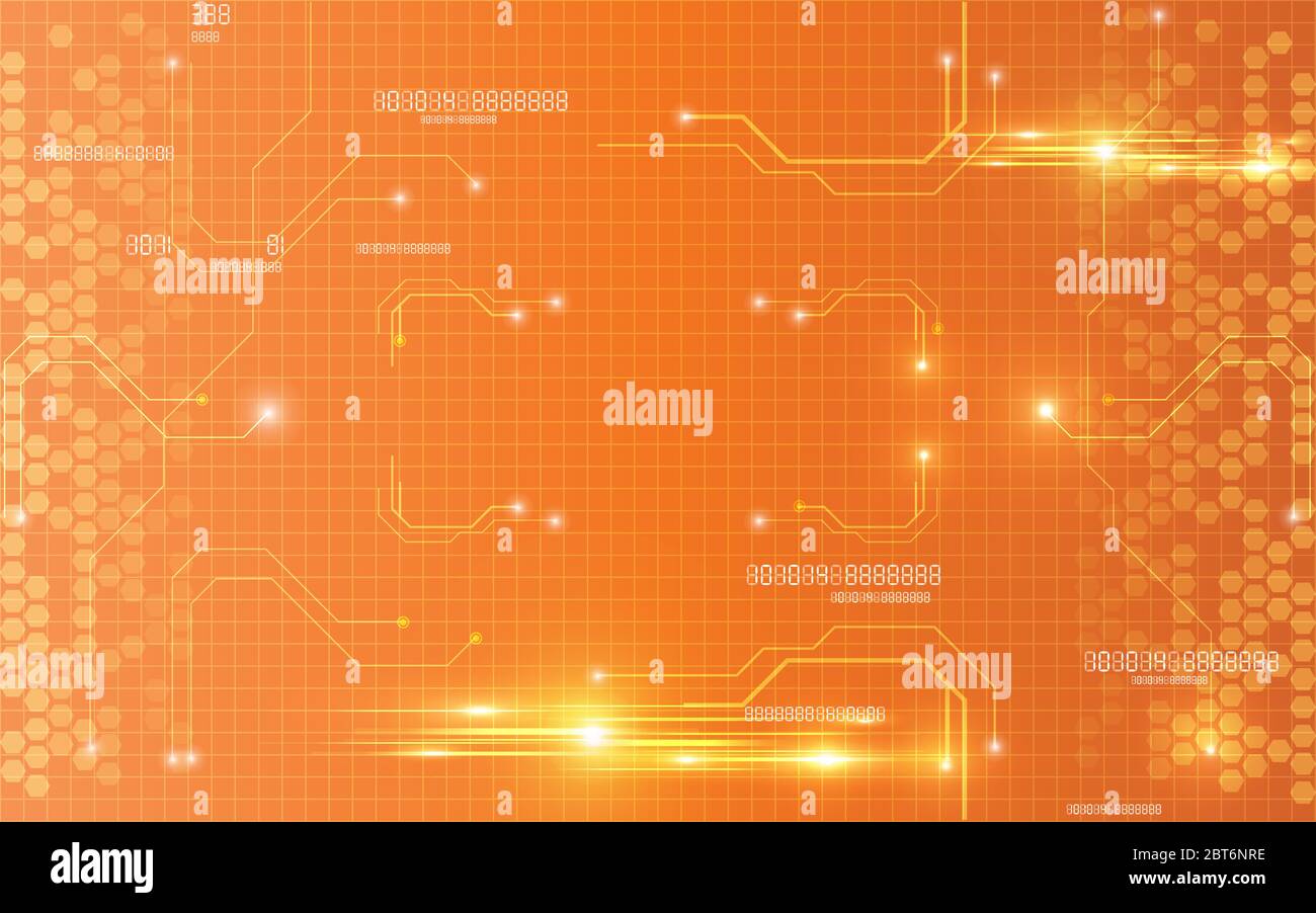 Orange digitale Technologie Kommunikation Netzwerk-Design, abstrakten Hintergrund futuristische Energiewissenschaft System Stock Vektor