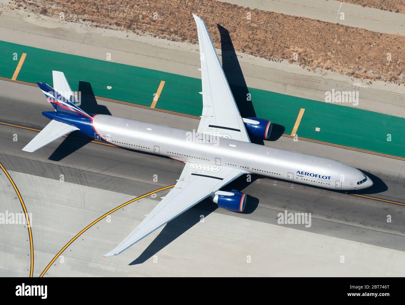 Aeroflot Russian Airlines Boeing 777 Langstreckenflugzeuge Rollen am Los Angeles LAX Airport, USA. Ebene 777-300 als VQ-BQC registriert. Stockfoto