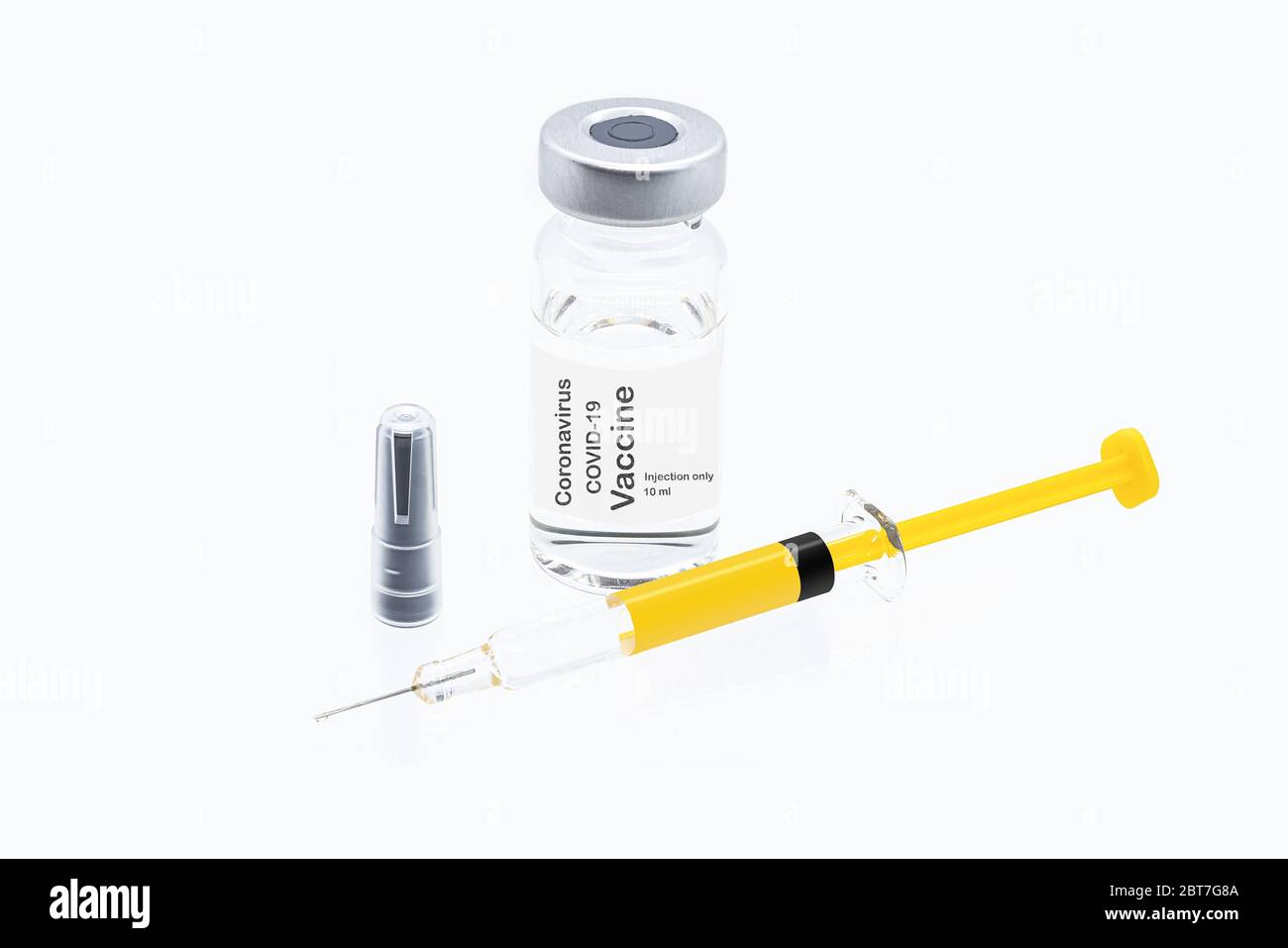 Coronavirus Covid-19 Impfstoff und Spritze. Prävention, Immunisierung und Behandlung von Corona-Virus-Infektion. Stockfoto