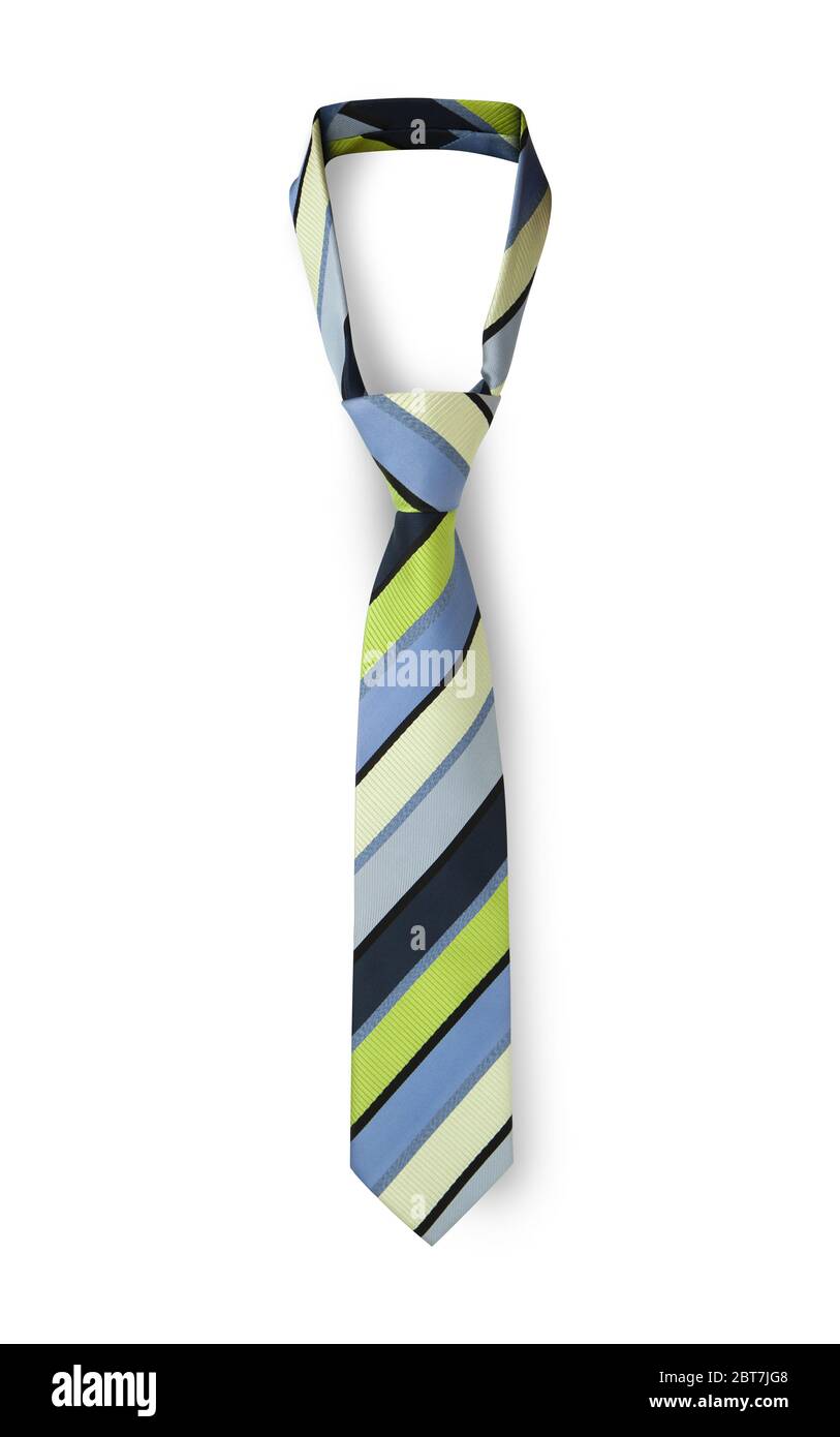 Herren gestreifte Krawatte in verschiedenen Farben für die Freizeit, isoliert auf weißem Hintergrund. Mit Beschneidungspfad. Stockfoto