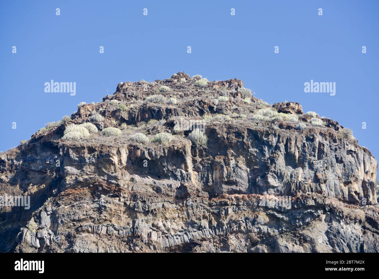 Grüne Klippe von La Palma unter einem blauen Himmel Stockfoto