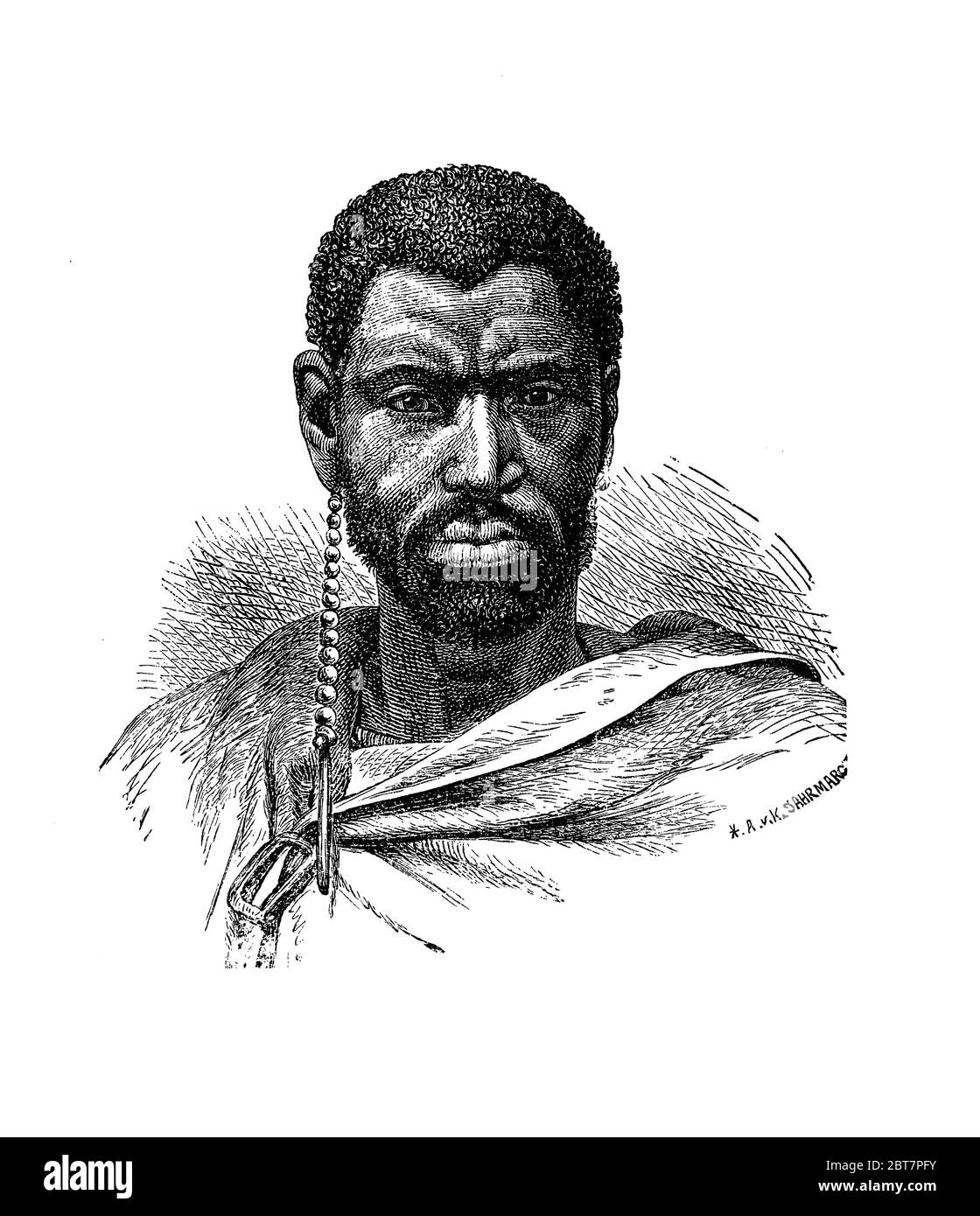 Gravur Porträt von Mgolombane Sandile (1820–1878) charismatischer Chef einiger Stämme der Bantu-Volksgruppe aus dem südlichen Afrika, führte er seine Armee in Grenzkriegen gegen die britische Armee. Stockfoto