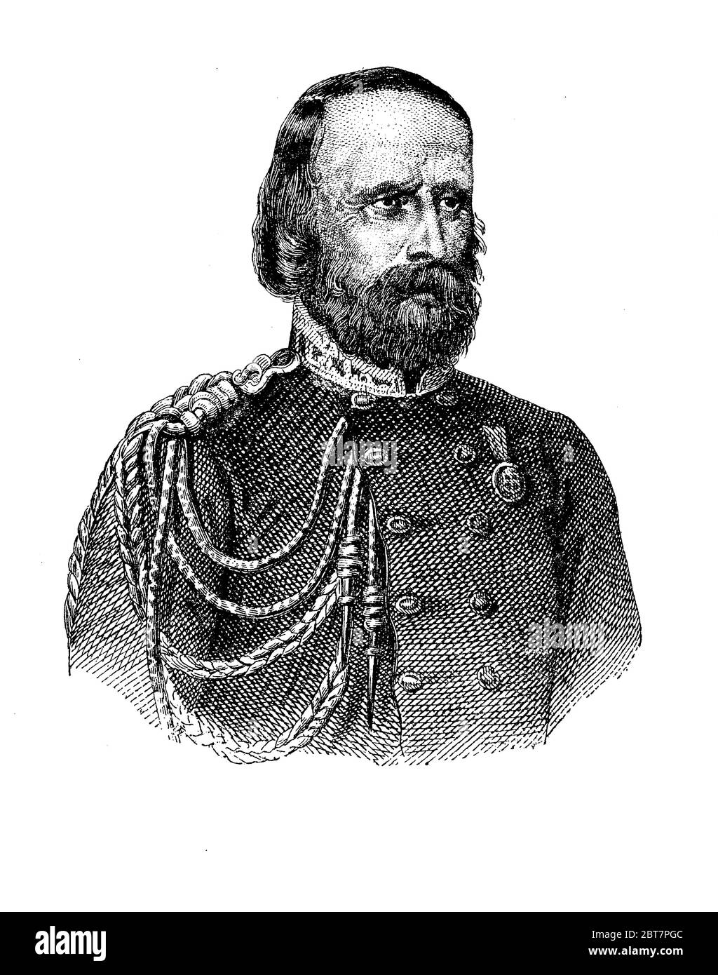 Ein gravierendes Porträt von Giuseppe Garibaldi (1807-1882), dem italienischen General und Republikaner, der für seine militärischen Unternehmen in Südamerika und Italien zum Helden der zwei Welten ernannt wurde, trug zur Vereinigung des Landes bei Stockfoto