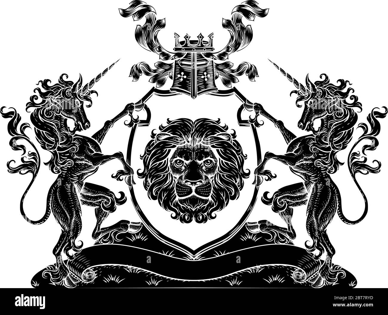 Wappen Einhorn Wappen der Familie Lion Schild Siegel Stock Vektor