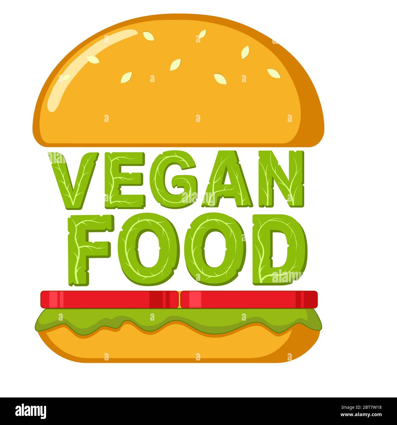 Vegane Speisen. Gesunde Burger aus Bio-grünen Zutaten. Vegane Burger Logo Design Idee. Isolierte Vektorgrafik auf weißem Hintergrund. Stock Vektor