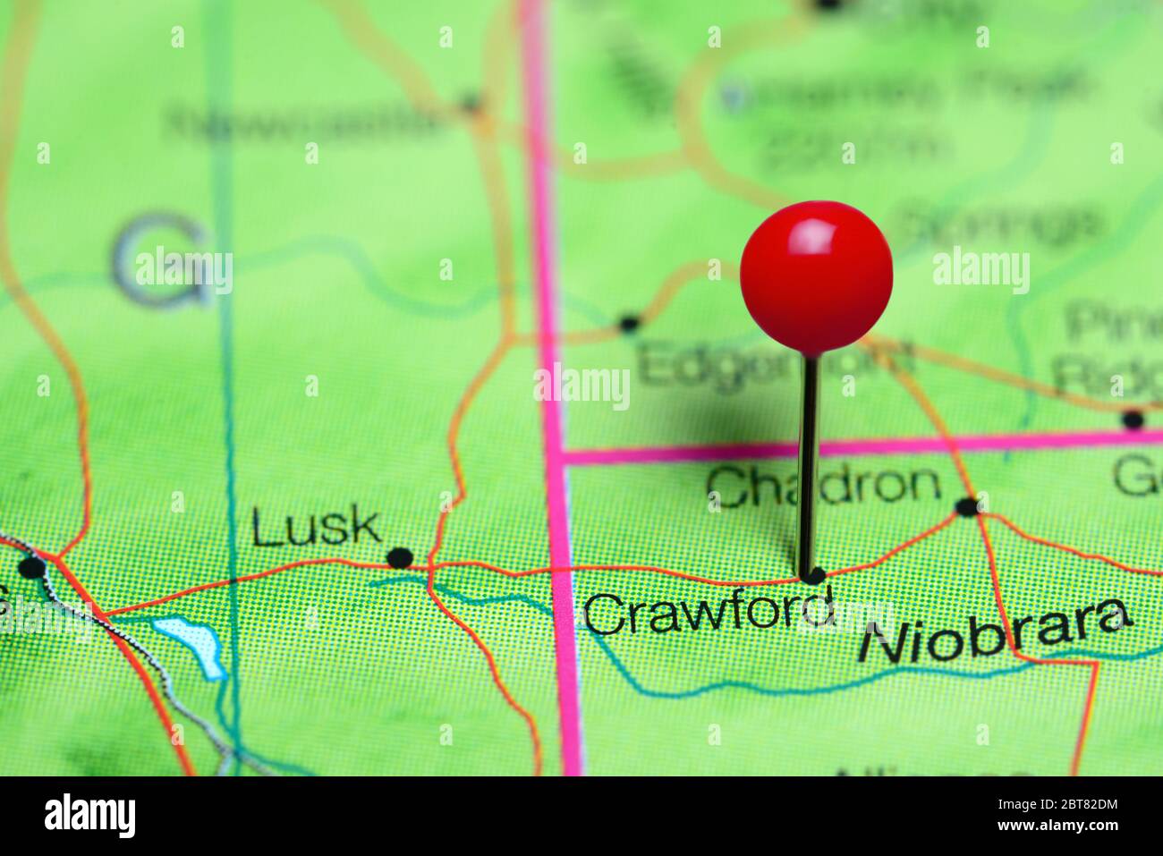 Crawford auf einer Karte von Nebraska, USA Stockfoto