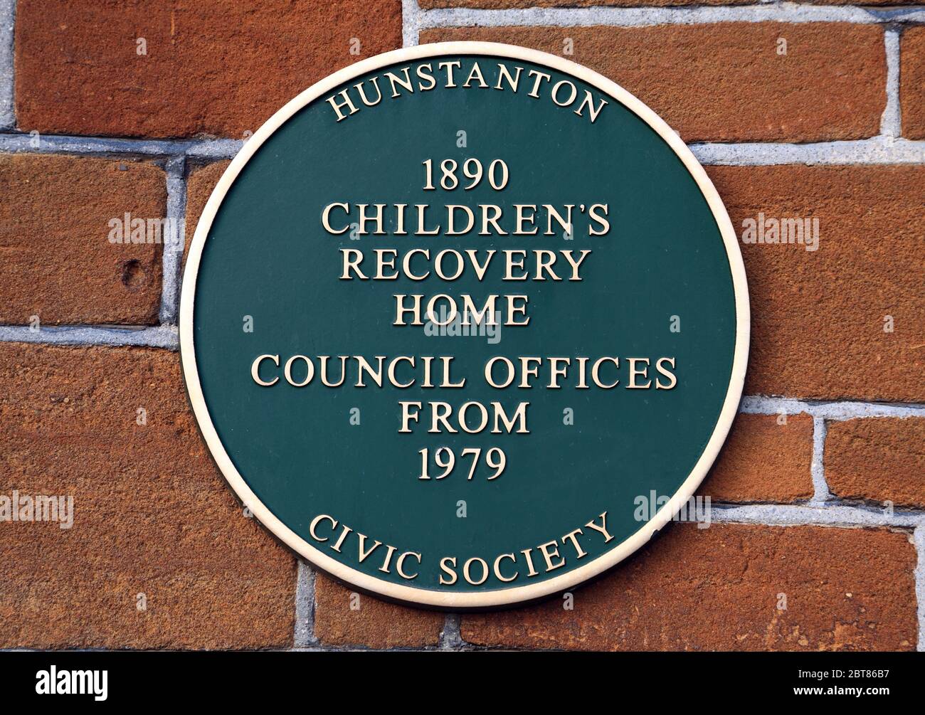 Hunstanton Civic Society, Wandtafel, Victorian Children's Home, Norfolk, England Stockfoto