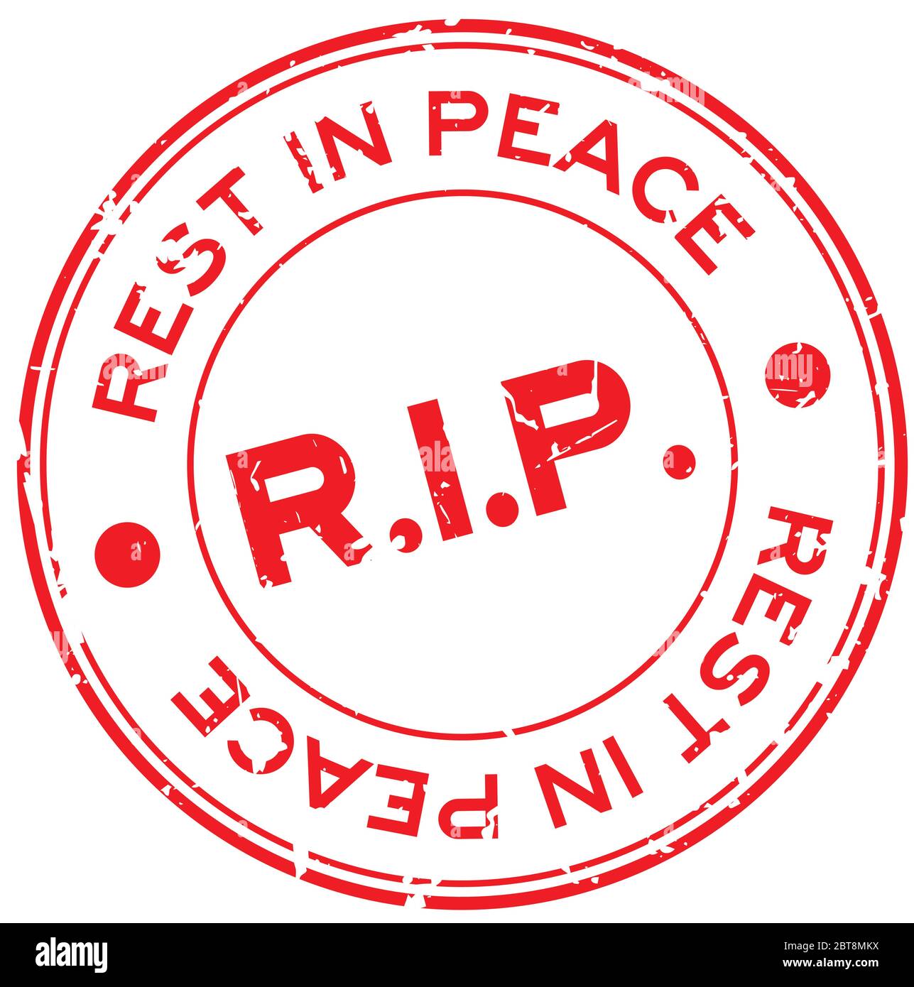 Grunge rot R.I.P (Rest in Peace) runde Gummidichtung Stempel auf weißem Hintergrund Stock Vektor