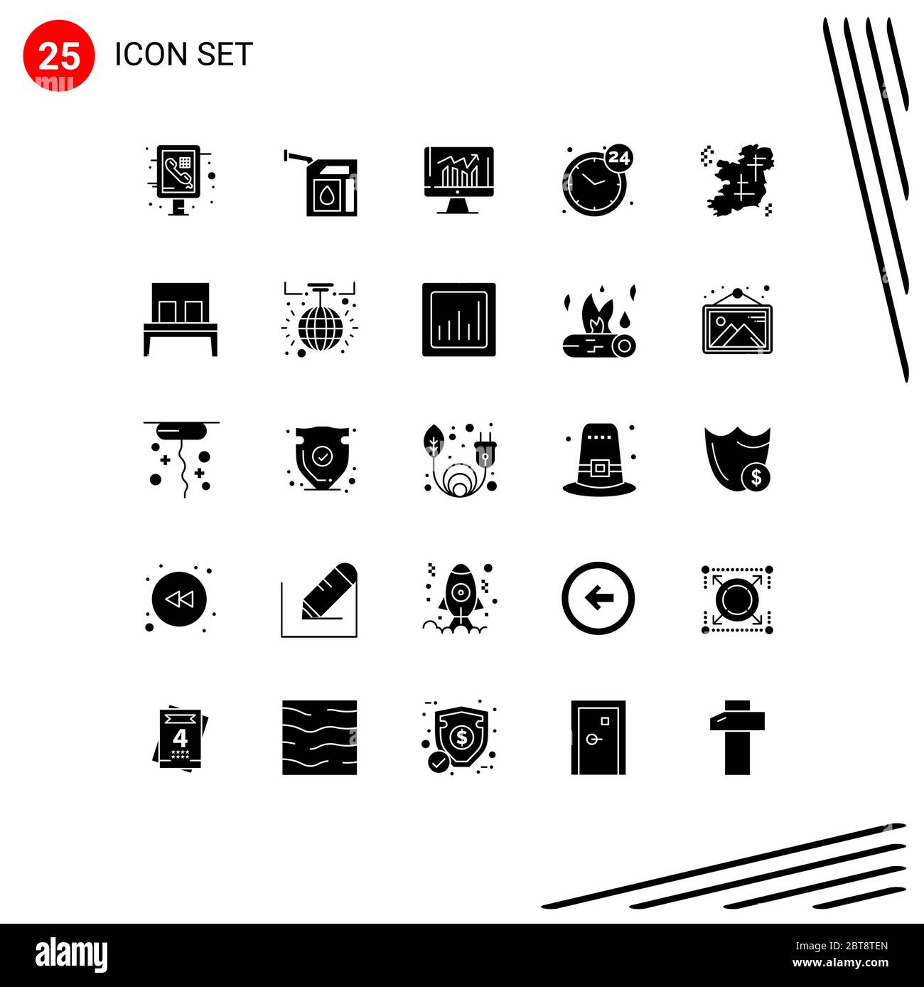 25 Universal Solid Glyph Zeichen Symbole von irland, offen, Geschäft, Stunden, Armaturenbrett editierbar Vektor Design-Elemente Stock Vektor