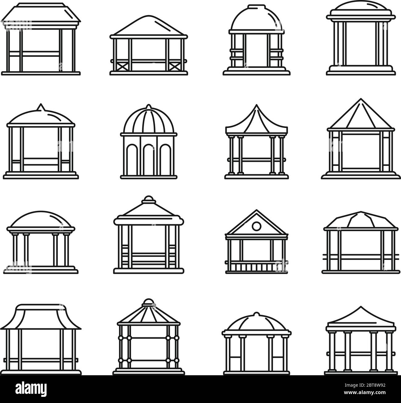 Symbole für den Sommer-Pavillon. Umriss Set von Sommer Pavillon Vektor-Icons für Web-Design isoliert auf weißem Hintergrund Stock Vektor