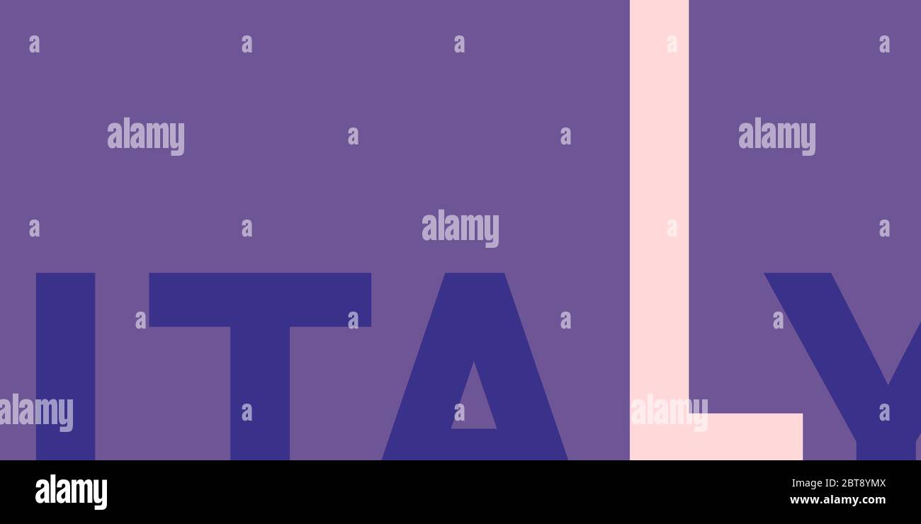 Italien - editierbare horizontale Hintergrundvorlage. Schicke, zugeschnittene Buchstaben und Platz für Kopien. Blaue und dumpfe rosa Farben. Für Broschüren, Poster, Banner. Stock Vektor