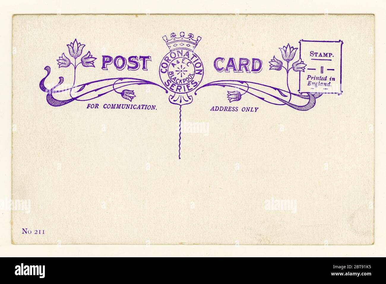 Rückseite der Postkarte aus dem frühen 1900, U.K um 1910 Stockfoto