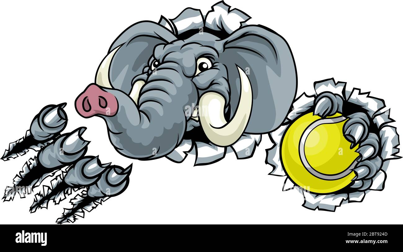 Elefant Tennis Ball Sport Tier Maskottchen Stock Vektor
