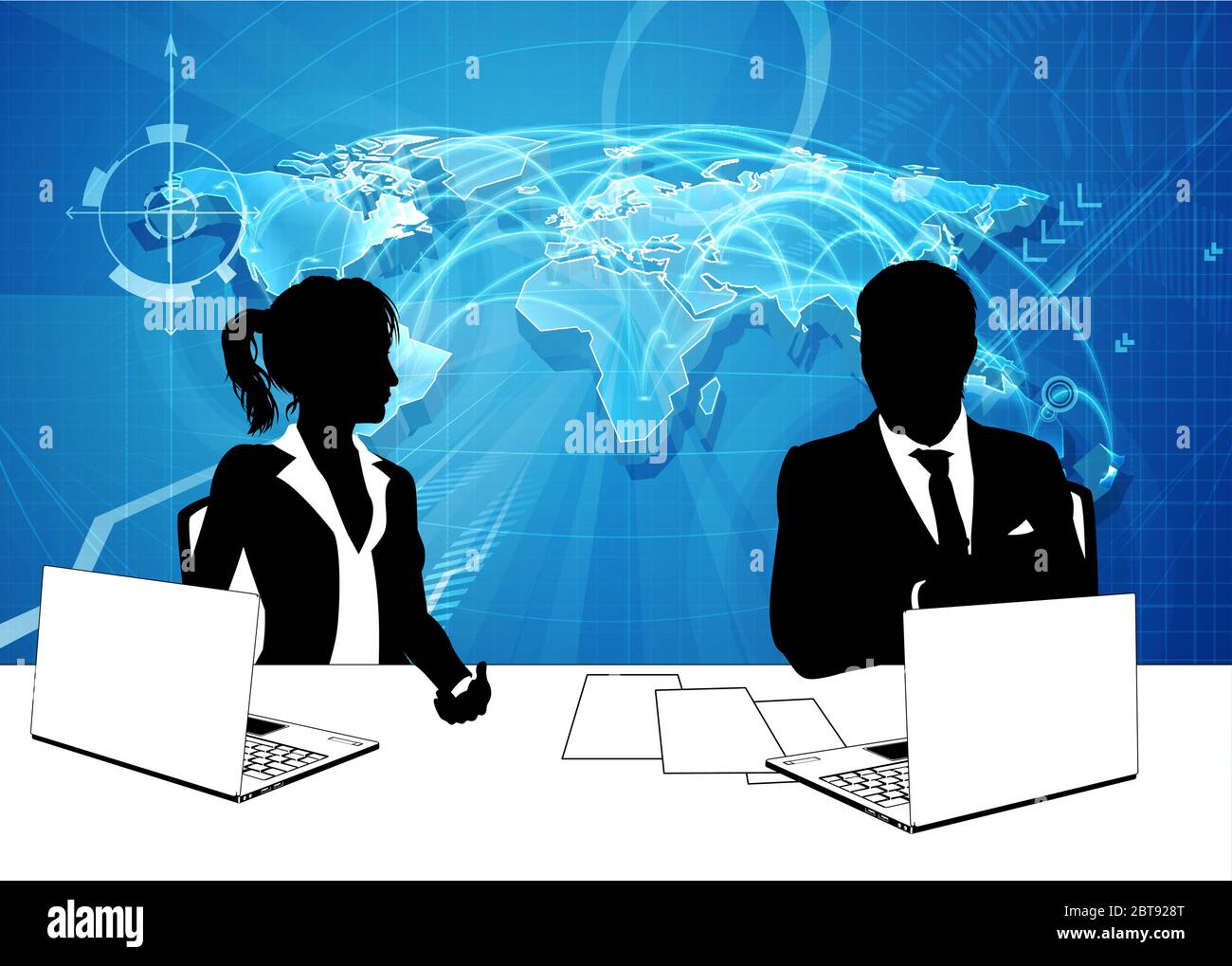 News Anchor Silhouette TV Reporter Moderatoren Stock Vektor