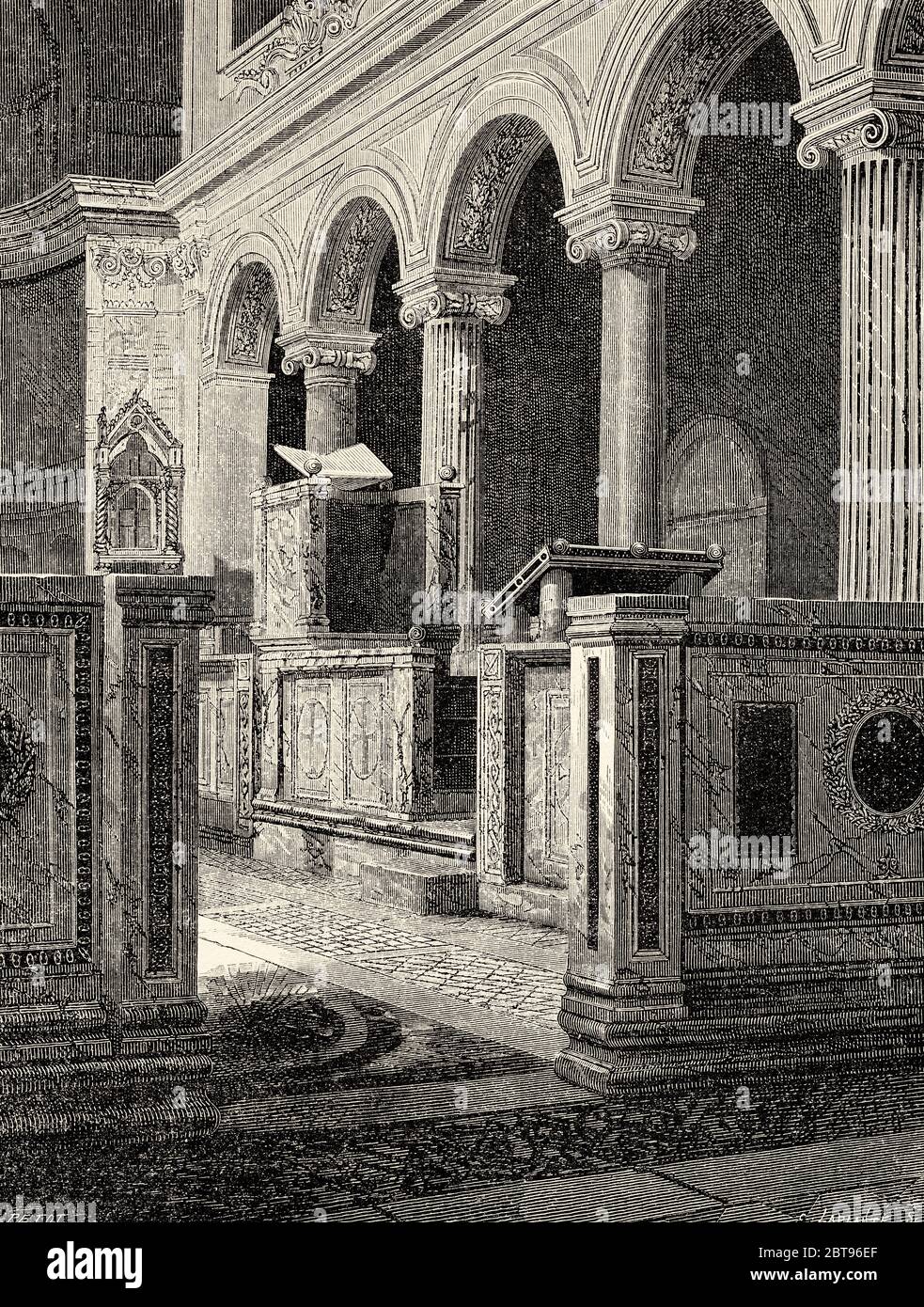 Epistle Ambo oder Kanzel von St. Clement, Rom. Italien, Europa. Reise nach Rom von Francis Wey 19. Jahrhundert Stockfoto