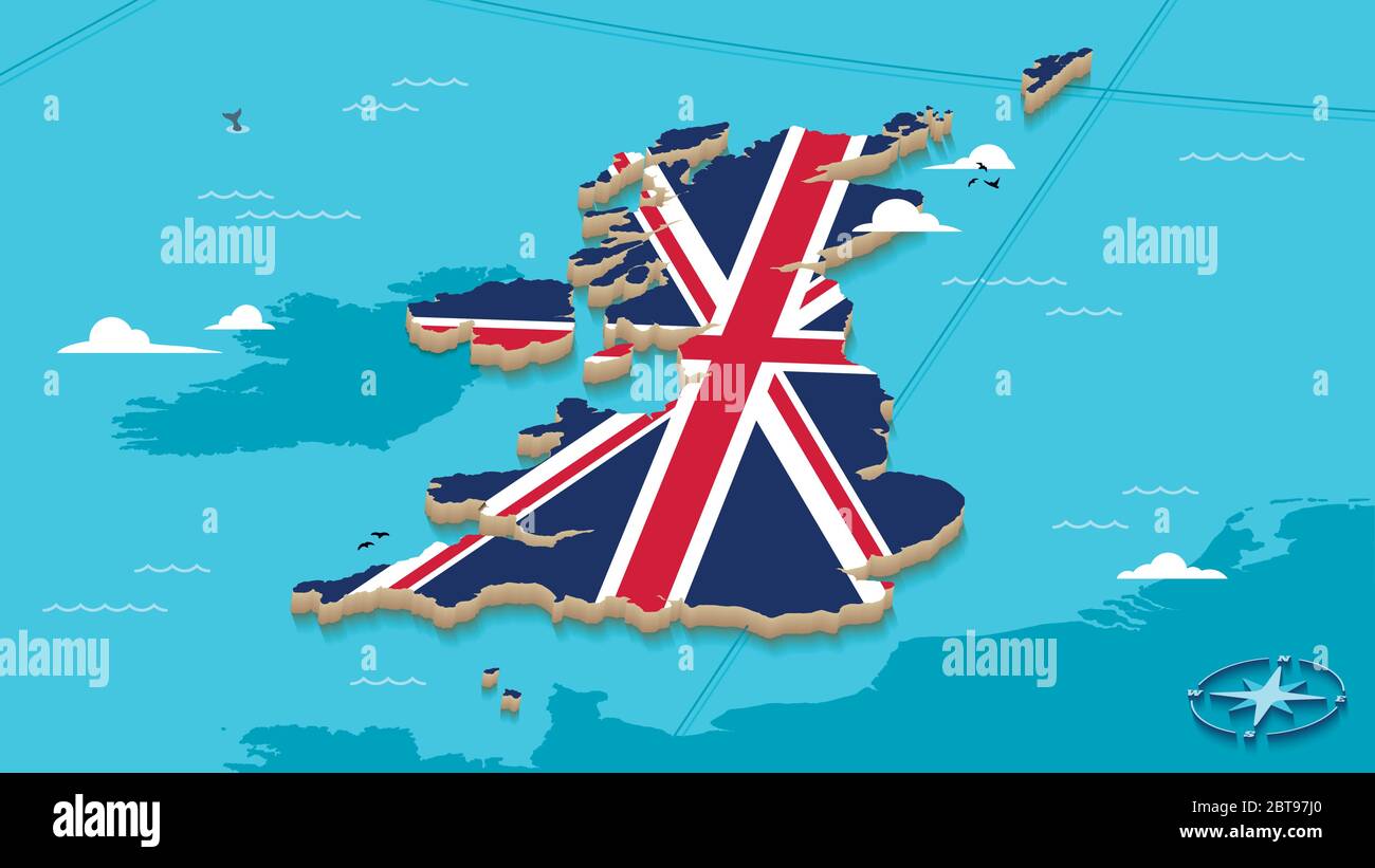 Karte Von Großbritannien Mit Union Jack Flagge Stock Vektor