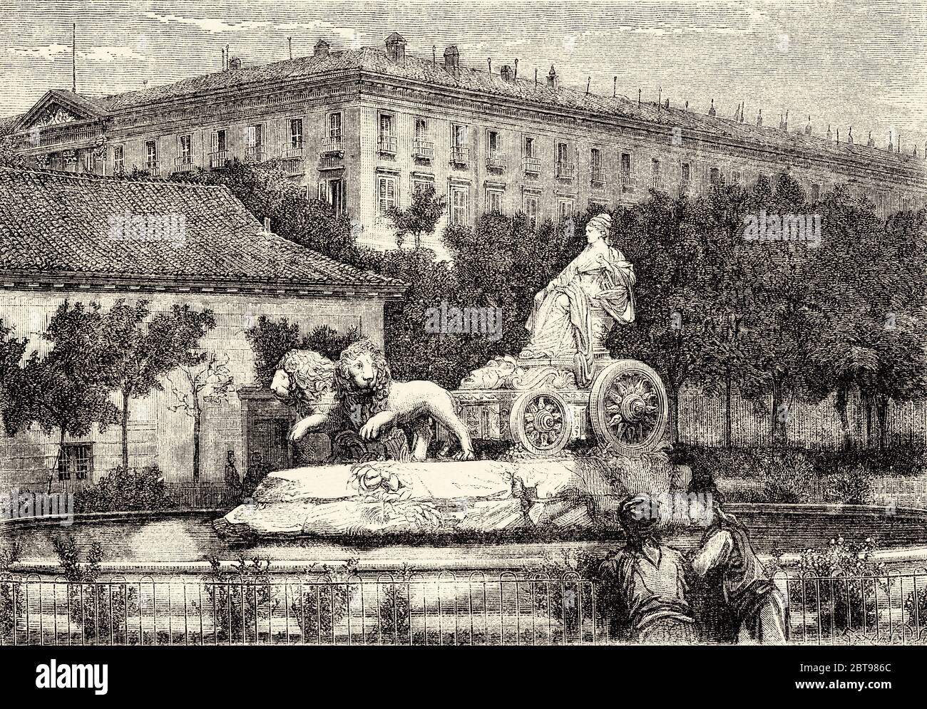 Cibeles Brunnen im Prado, Madrid. Spanien, Europa. Alte Grafik aus dem 19. Jahrhundert, El Mundo en la Mano 1878 Stockfoto