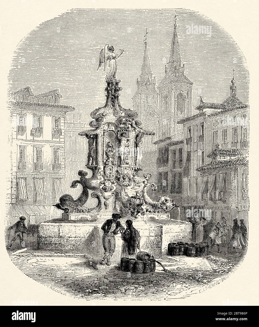 Fame-Brunnen oder Anton Martin-Brunnen, Madrid. Spanien, Europa. Alte Grafik aus dem 19. Jahrhundert, El Mundo en la Mano 1878 Stockfoto