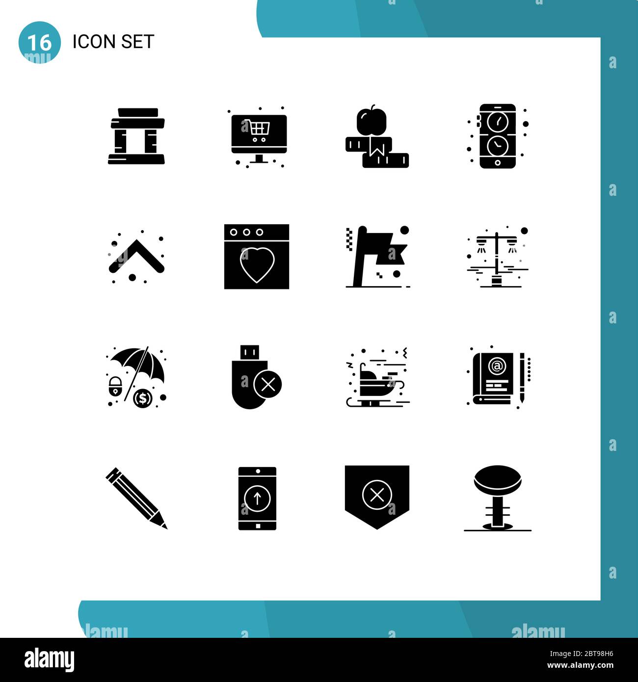 Piktogramm Set von 16 einfachen Solid Glyphen von Pfeilen, Uhr, Wissen, mobile, App editierbare Vektor Design-Elemente Stock Vektor