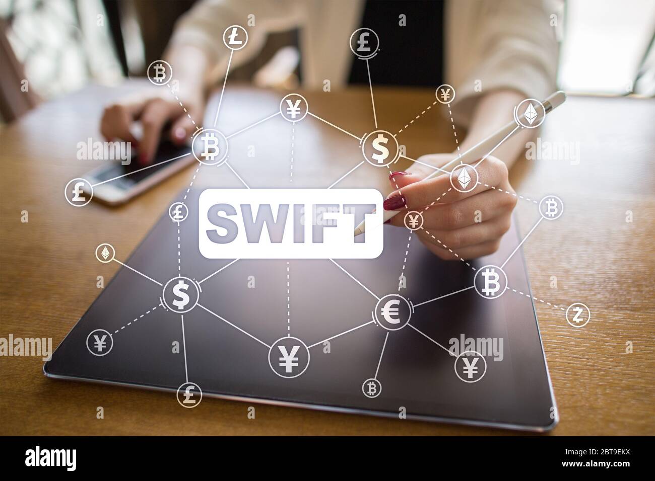 SWIFT, Society for Worldwide Interbank Financial Telecommunications, Online Payment and Financial Regulation Concept Stockfoto