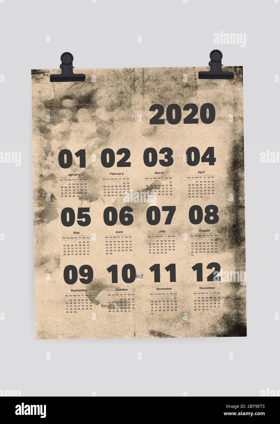 Kalender 2020 Planer auf altem Papier A4-Vorlage Stock Vektor