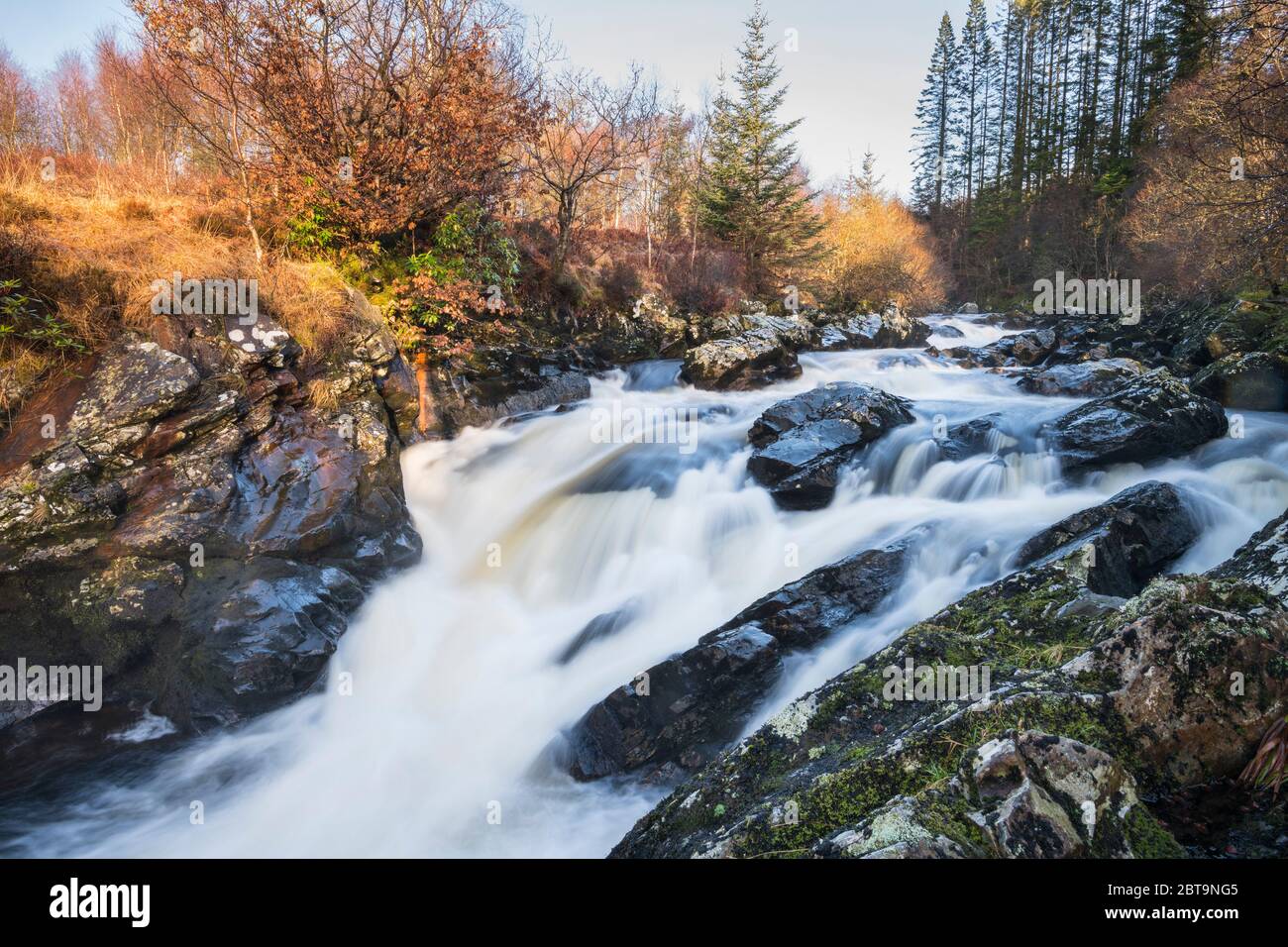 Wasserfälle in Black Linn, Wasser von Minnoch, in der Nähe von Glentrool, Dumfries & Galloway, Schottland Stockfoto