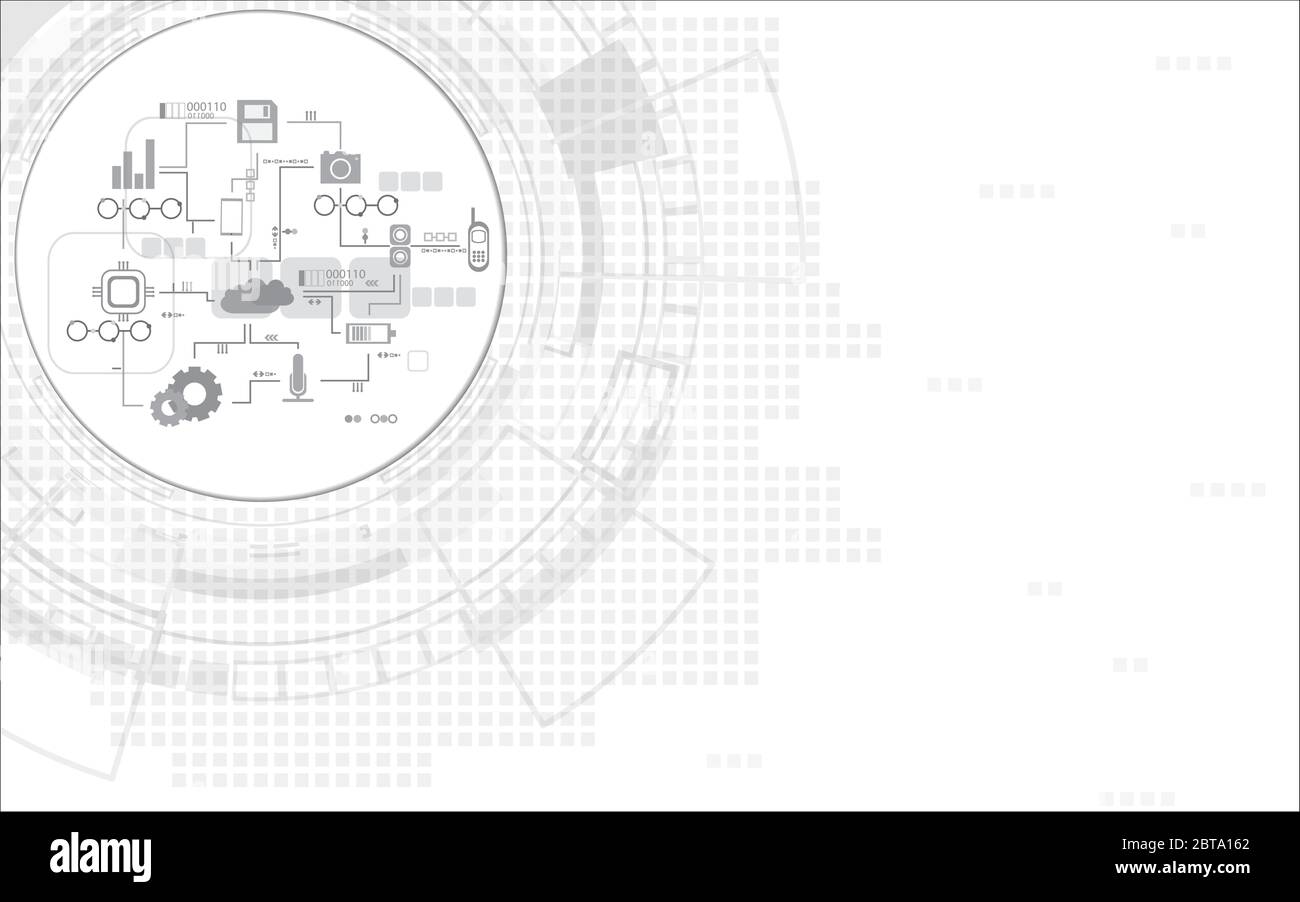Digitale Kommunikation Netzwerk System Computer Design-Elemente, Grau und weißen Kreis geometrische Technologie abstrakten Hintergrund. Stock Vektor