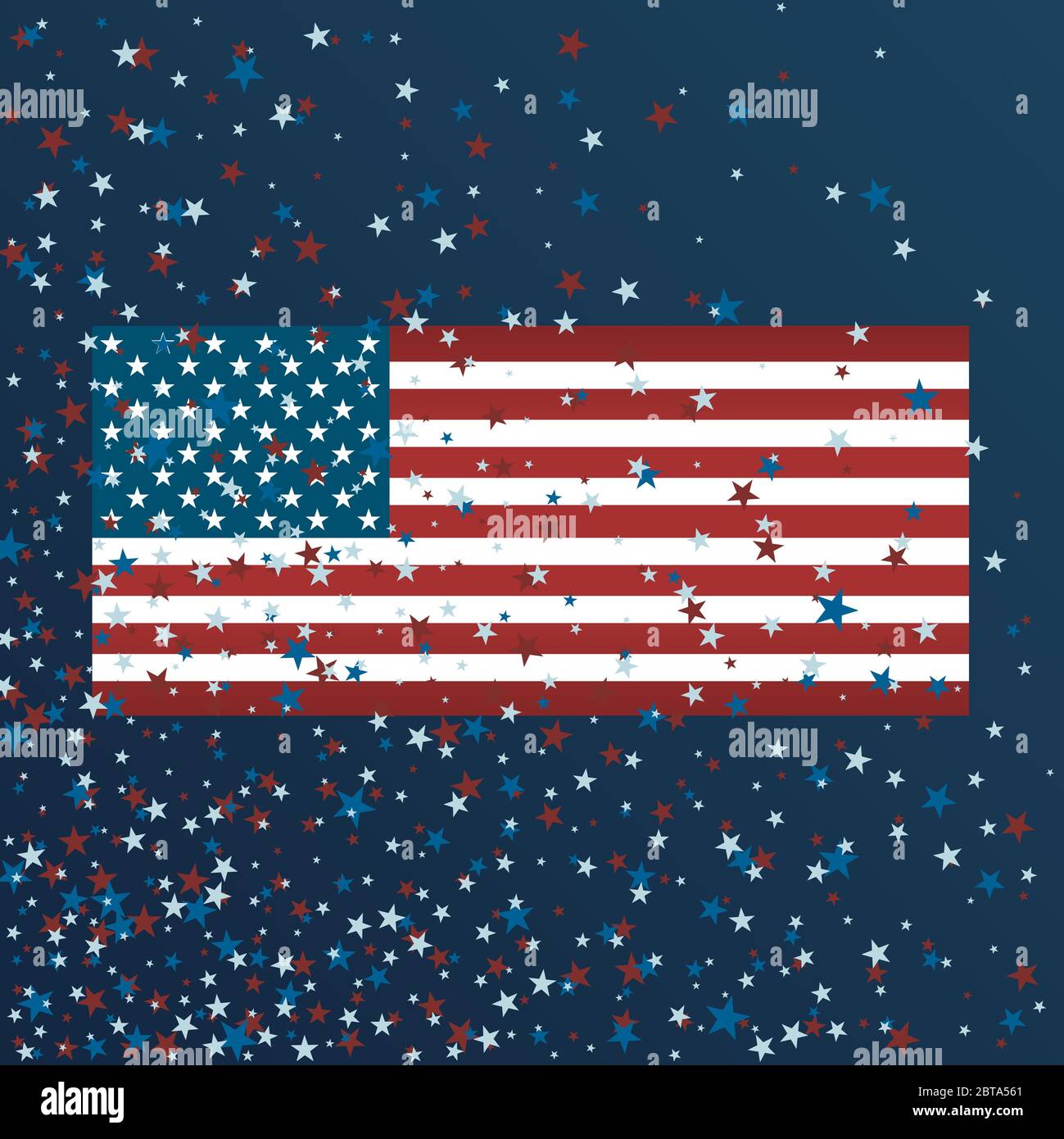 Hintergrund zum Unabhängigkeitstag. Vektor Illustration mit Sternen und USA Flagge Stock Vektor