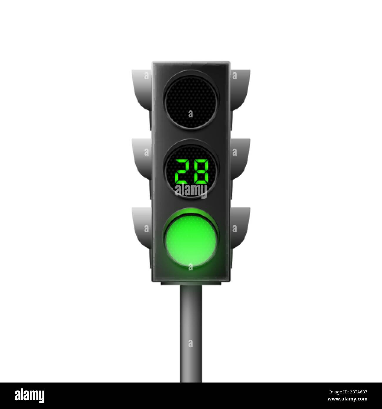 Realistische grüne Ampel mit Countdown. Verkehrsgesetze. Isolierte Vektordarstellung Stock Vektor