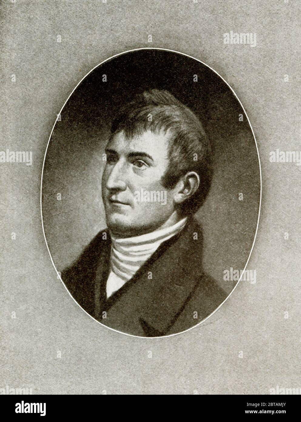 Captain Meriwether Lewis (hier abgebildet) (1774 – 1809) war ein amerikanischer Entdecker, Soldat, Politiker und Staatsverwalter, am besten bekannt für seine Rolle als Anführer der Lewis and Clark Expedition, auch bekannt als das Corps of Discovery, mit William Clark. William Clark (1770-1838) war ein amerikanischer Forscher, Soldat, Inder Agent und Territorialgouverneur. Der gebürtige Virginia wuchs in der Prästaatszeit Kentucky auf, bevor er sich später in dem Staat Missouri niederließ, der später zum Staat wurde. Clark war ein Pflanzer und Sklavenhalter. Stockfoto