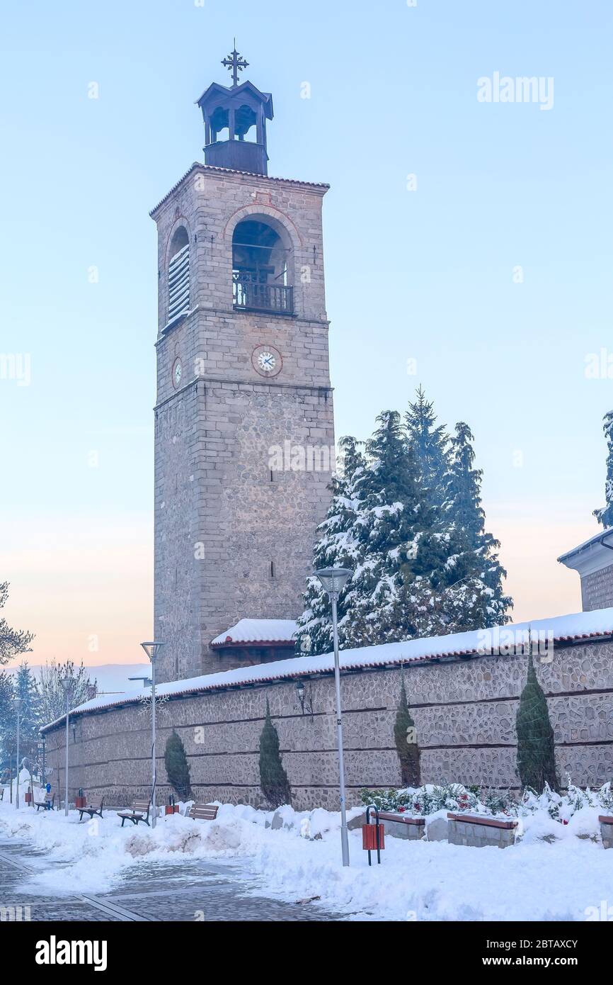 Glockenturm der Kirche Sveta Troitsa in Bansko, Bulgarien Stockfoto