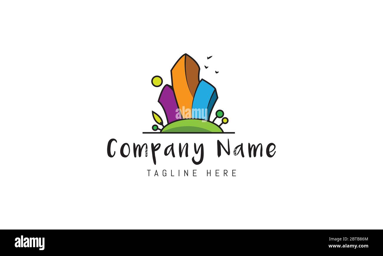 Vektor-Logo auf dem ein abstraktes Bild einer bunten Stadt. Stock Vektor