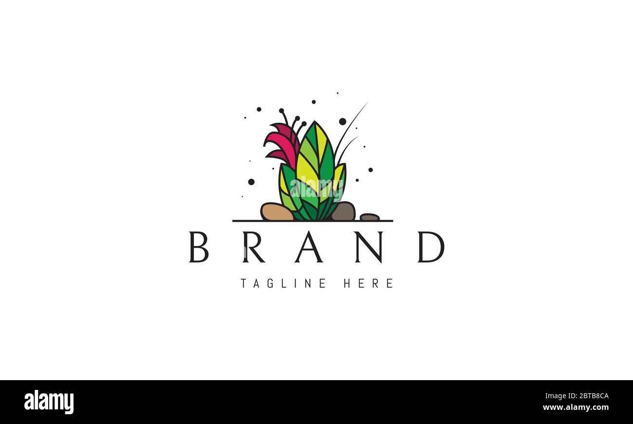 Vektor-Logo, auf dem ein abstraktes Bild von einer wachsenden hellen Blume und Blätter. Stock Vektor Vektor-Logo, auf dem ein abstraktes Bild von einer wachsenden hellen Blume und Blätter. Stock Vektor
