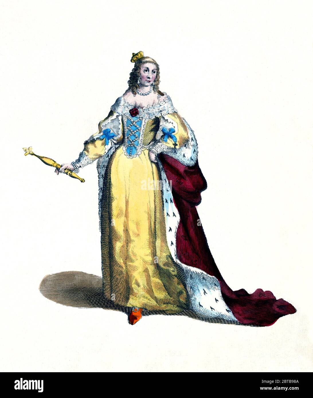 1630 Ca, FRANKREICH: Französische Königin Anne von Österreich von Habsburg ( 1601 - 1666 ) verheiratet mit König LOUIS XIII ( 1601 - 1643 ) Bourbon. Mutter von König Ludwig XIV Le ROI Soleil . Porträt von unbekannter Graveur , 1757 gepubblished .- ASBURGO - ABSBURGO - HABSBURG - ADEL - NOBILI francesi - Nobiltà francese - FRANCIA - illustrazione - Illustration - Gravur - incisione - LUIGI XIII Regina Anna di Francia - Krone - Corona - pizzo - Spitze - Perlen - perle - perla - Lusso - Luxus - Barocco - MODE - MODA --- ARCHIVIO GBB Stockfoto