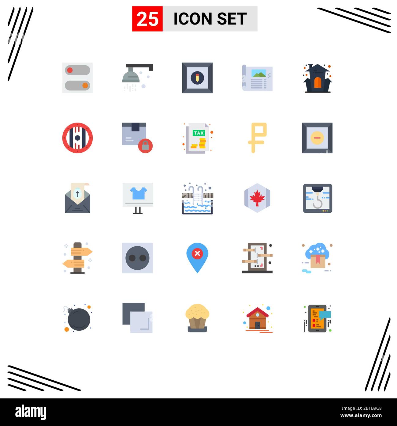 Set von 25 modernen UI-Symbole Symbole Symbole Zeichen für halloween, Schloss, bearbeiten, Foto, Plan editierbar Vektor Design-Elemente Stock Vektor