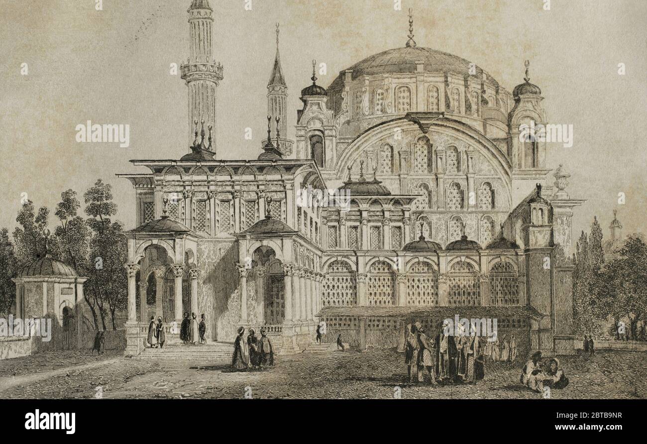 Osmanisches Reich. Türkei. Selim I. Moschee (1520-1527). Es wurde von dem osmanischen Sultan Suleyman I der prächtige zu Ehren oder seinem Vater Selim I errichtet, starb 1520. Gravur von Lemaitre. Historia de Turquia von Joseph Marie Jouannin (1783-1844) und Jules Van Gaver, 1840. Stockfoto