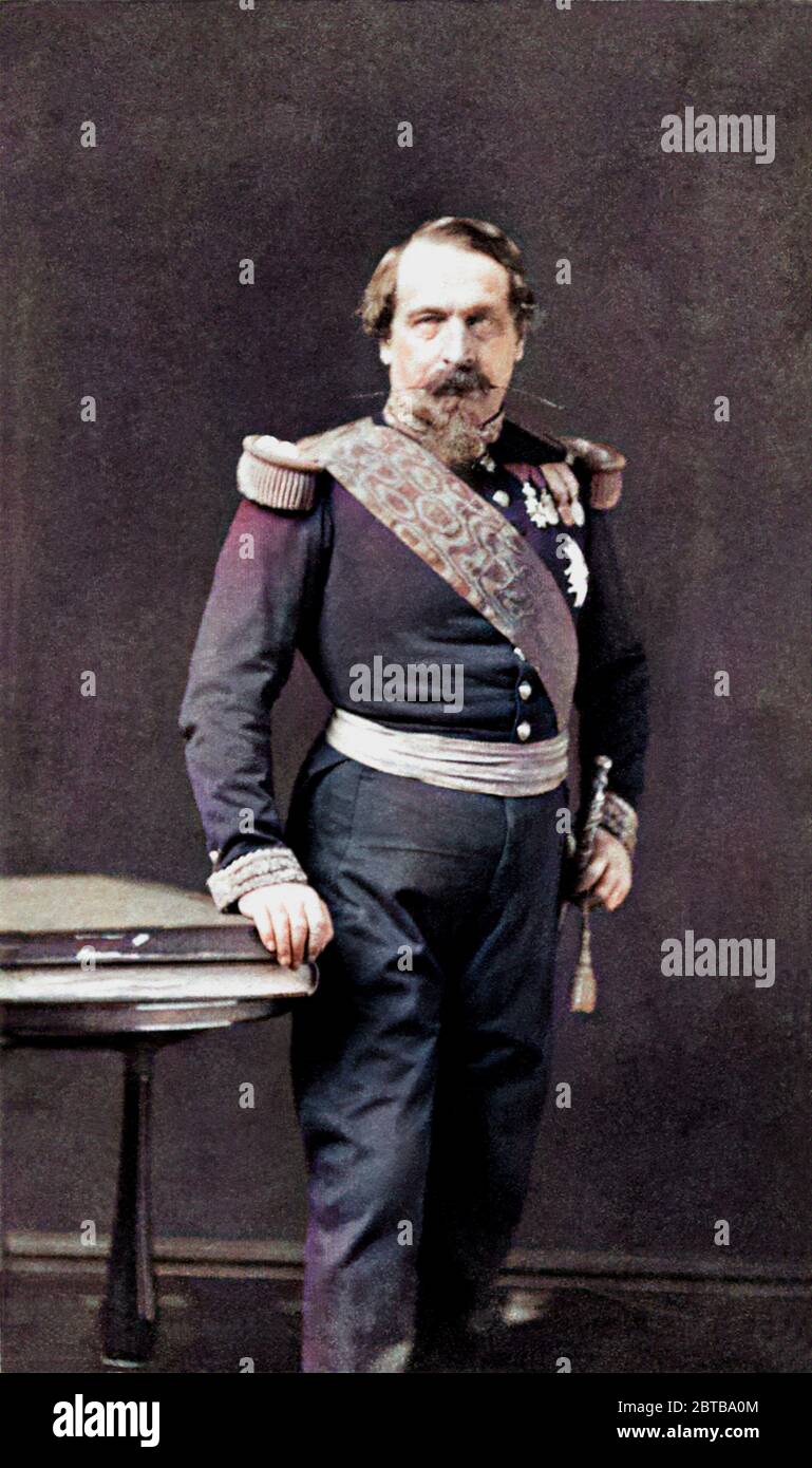 Die französische Regierung von Paris (80-89833) ist der französische Kaiser NAPOLEON III. (* um 150-833, Sohn von Louis BONAPARTE und Ortensia Beauharnais ). Portrait von Pierre Louis Pierson (* um 1822 in Paris; † 1913 in PARIS), DIGITAL KOLORIERT . - REALI - Königtum - nobili - nobiltà - Napoleone III - imperatore - Baffi - Schnurrbart - Ritratto - Baffi - Schnurrbart - Bart - Barba - RISORGIMENTO - Medaillen - medaglie - Militäruniform - divisa unique militare -- Archivio GBB Stockfoto