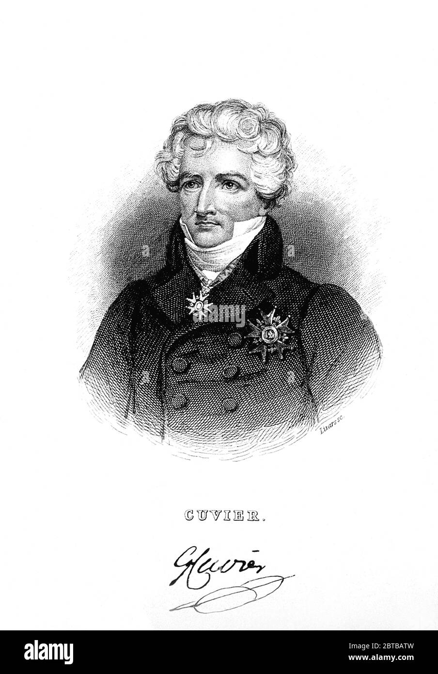 1830 Ca, FRANKREICH : der französische Anatom und Paläontologe Baron GEORGES CUVIER ( 1769 - 1832 ) . Porträt von Unbekannter Graveur. - ZOOLOGE - ZOOLOGO - ZOOLOGIA - FOSSILE - FOSSIOLI - ZOOLOGIE - BIOLOGIA - BIOLOGIE - BIOLOGO - BIOLOGE - PALEONTOLOGO - PALÄONTOLOGIA - ANATOMIE - ANATOMIE - ANATOM - ANATOMISTA - GESCHICHTE - FOTO STORICA STORICHE - WISSENSCHAFTLER - PORTRAIT - RITRATTO - - DOTTORE - MEDICO - MEDICINA - Medizin - SCIENZA - WISSENSCHAFT - DOTTORE - MEDIZINER - illustrazione - Illustration - Gravur - Inzisione - Halsband - colletto -- Archivio GBB Stockfoto