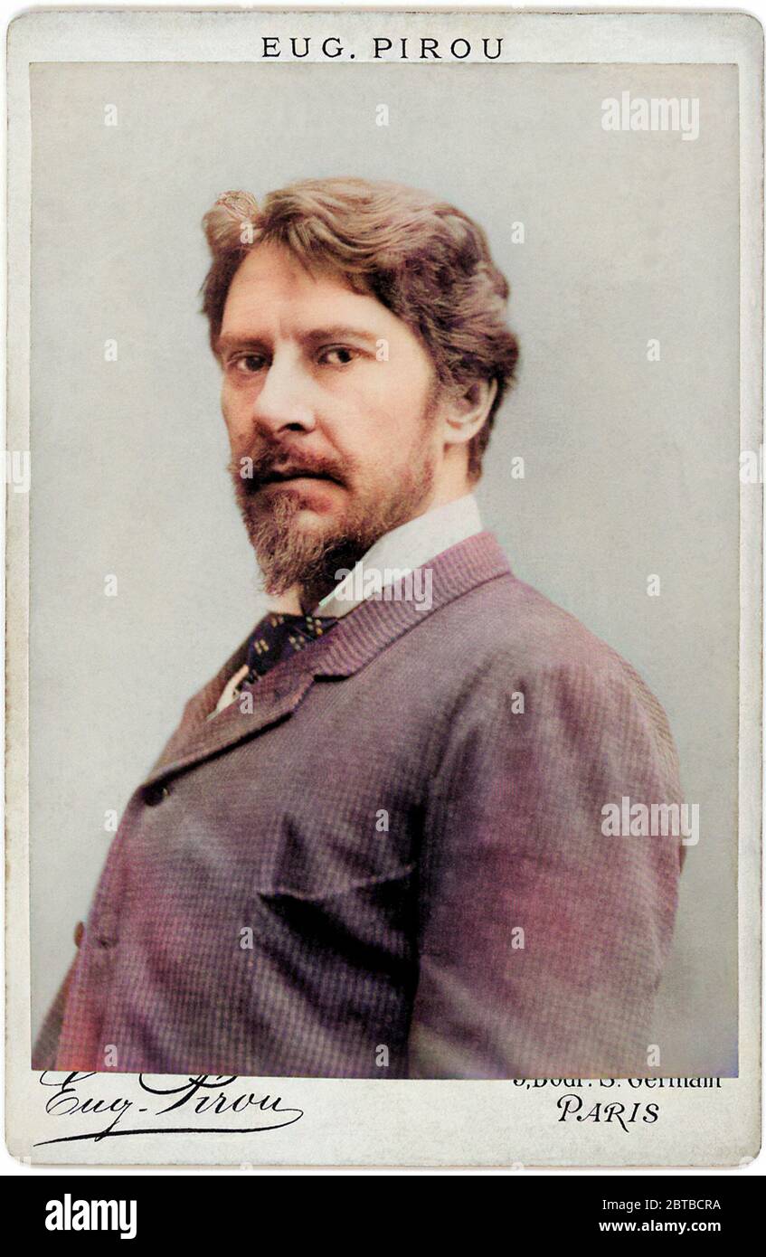 1890 Ca, FRANKREICH : der französische Theaterschauspieler PAUL MOUNET ( 1847 - 1922 ). Foto von Eugene Pirou , Paris. DIGITAL COLORIERT .- ATTORE TEATRALE - TEATRO - THEATER - Bart - barba - cravatta - Krawatte - BELLE EPOQUE --- Archivio GBB Stockfoto