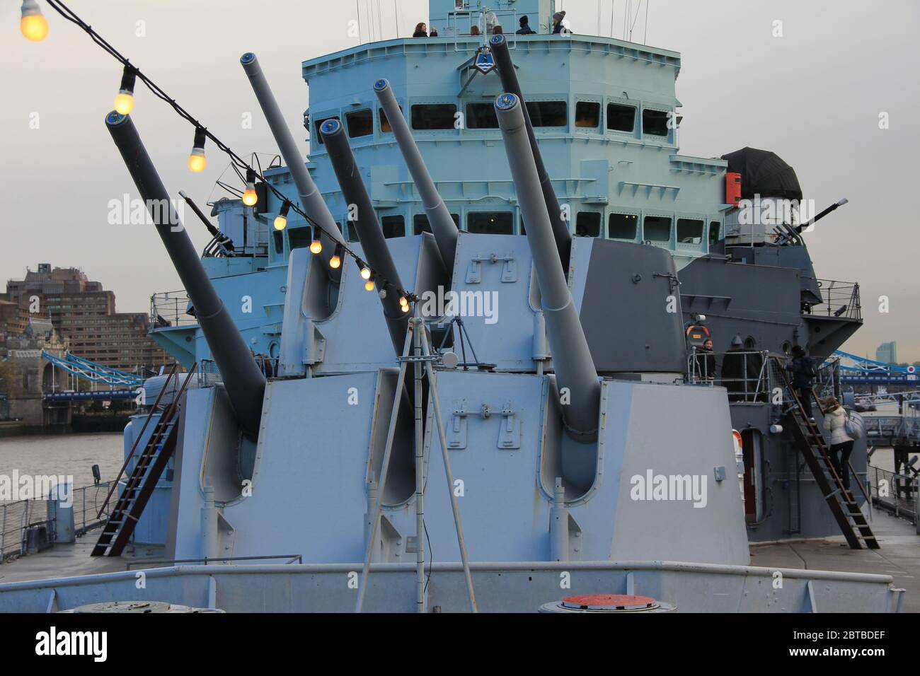 HMS Belfast Kriegsschiff der Royal Navy im Zweiten Weltkrieg. Stockfoto