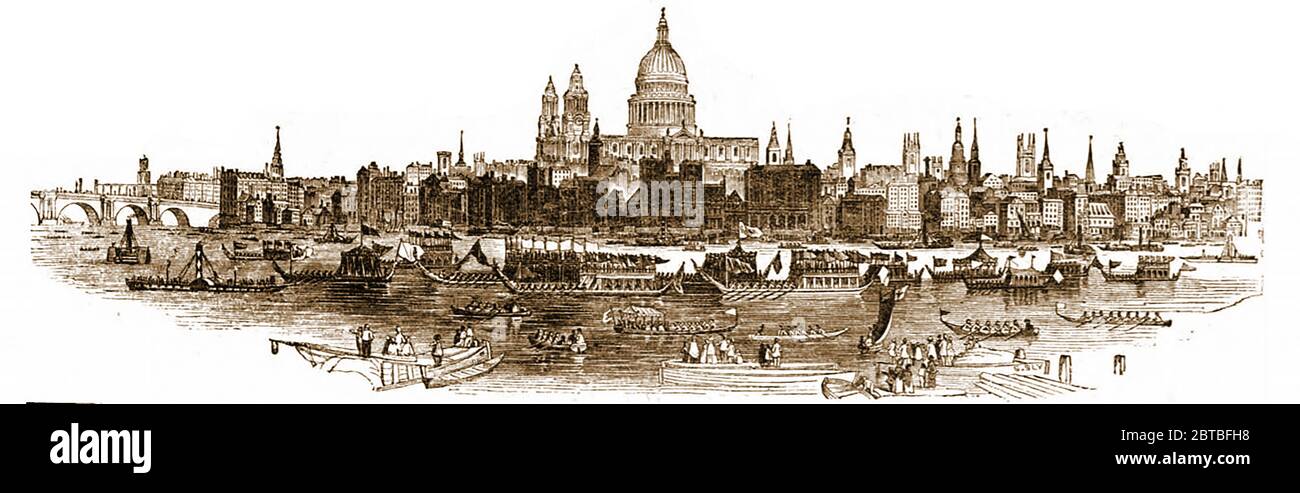 London & St Paul's Cathedral von der Themse, wie sie 1842 war Stockfoto