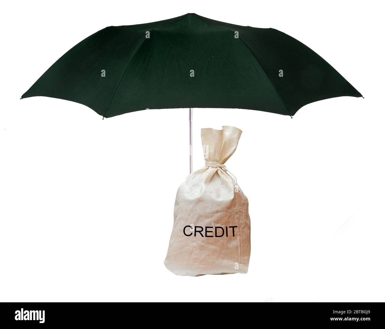 Tasche mit Guthaben unter dem Schirm Stockfoto