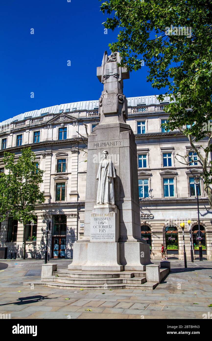 Edith Cavell Denkmal von Sir George Frampton in St Martin's Place in der Nähe der National Portrait Gallery und Trafalgar Square, London, UK Stockfoto
